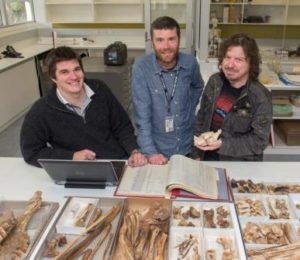 (L-R): Paleontology researchers James Moore, Gavin Prideaux and Grant Gully are helping to set up a paleontology database. 