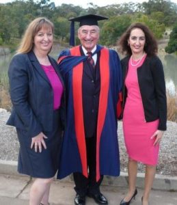 Flinders PhD, Dr Roderick Essery, with his daughters Elaine Dalby and Michelle Rodeh, this week at graduations. 