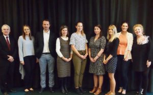 The thesis prize presentations at Flinders on 5 May, left to right, Professor Robert Saint, Dr Gorica Micic, supervisor Professor Luciano Beheregaray, Dr Jane Bickford, Dr Rachel Andrew, Dr Pamela Graham, Dr Emma Maguire, Dr Julie-Ann Hulin and Professor Tara Brabazon, Dean of Graduate Research.