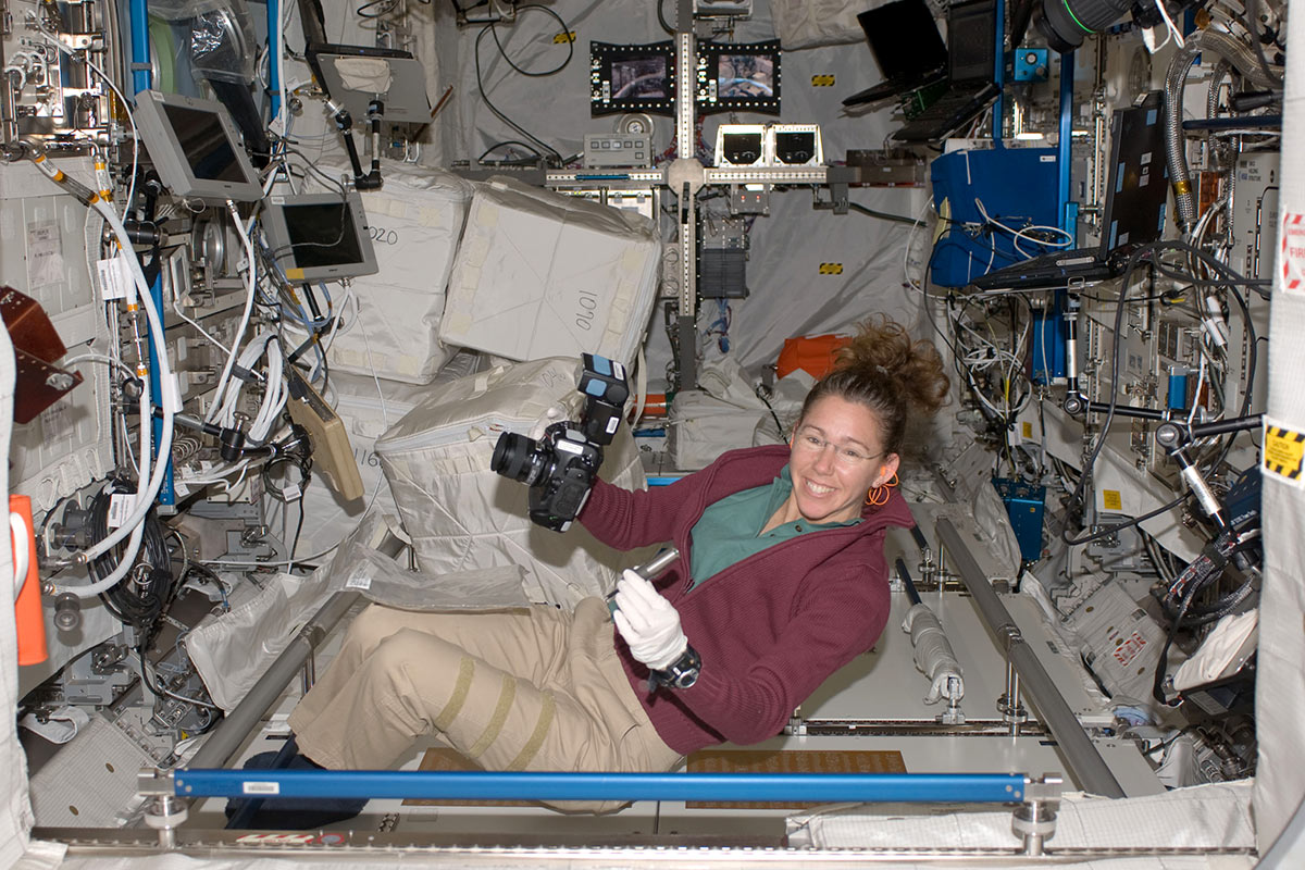 Former NASA astronaut Dr Sandra Magnus - pictured here in 2010 aboard the International Space Station - will discuss her time in space at a panel discussion as part of the International Astronautical Congress in Adelaide later this month.