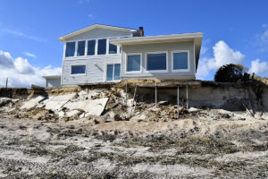 Vilano Beach, Florida, USA - November 6, 2016: Aftermath of beach house damage caused by hurricane Matthew hitting the east coast of Florida on October 7, 2016.
