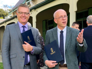 Vice-Chancellor Professor Colin Stirling with Central Nantes Director Professor Arnaud Poitou at Kirribilli House for the research agreement announcement