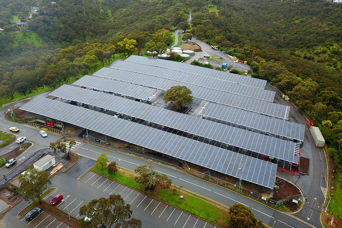 Designed by Solgen Energy and built by Tonkin Schutz, the solar array was constructed around an existing tree  - recognising the intrinsic sustainability value of the tree is as important as the panels. Photo: supplied by Solgen Energy.